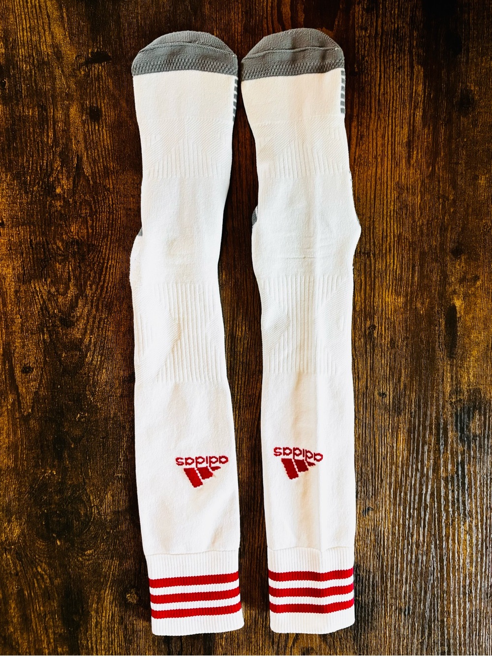 Adidas Kid’s Lg White & Red Athletic Soccer Socks with Red Stripes  (2pairs)
